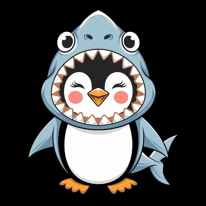 Pingouin Halloween : Pingouin mignon en costume de requin
