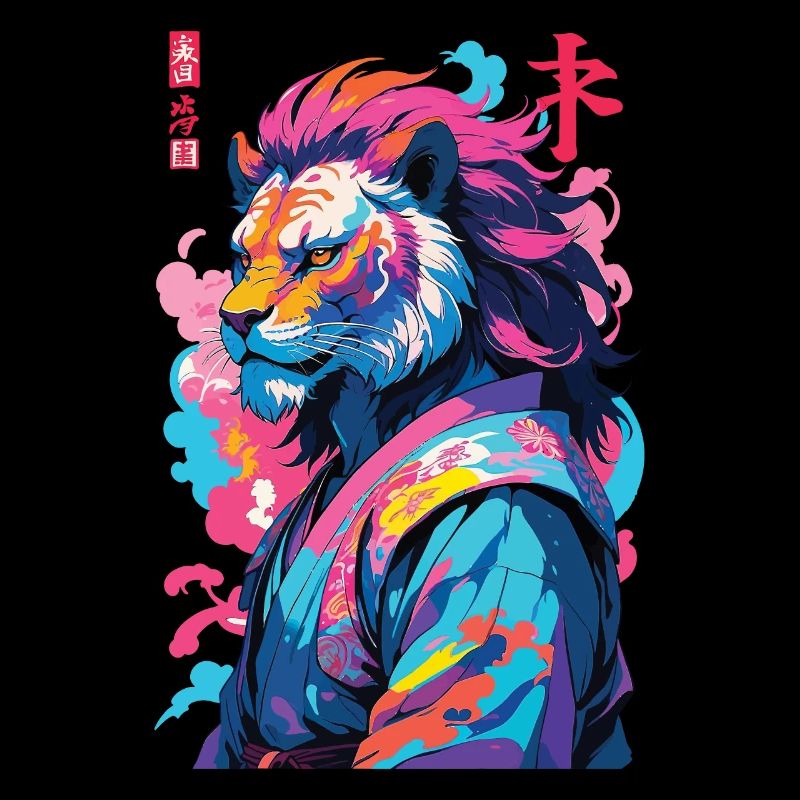 Samouraï Lion Esthétique Style Vaporwave