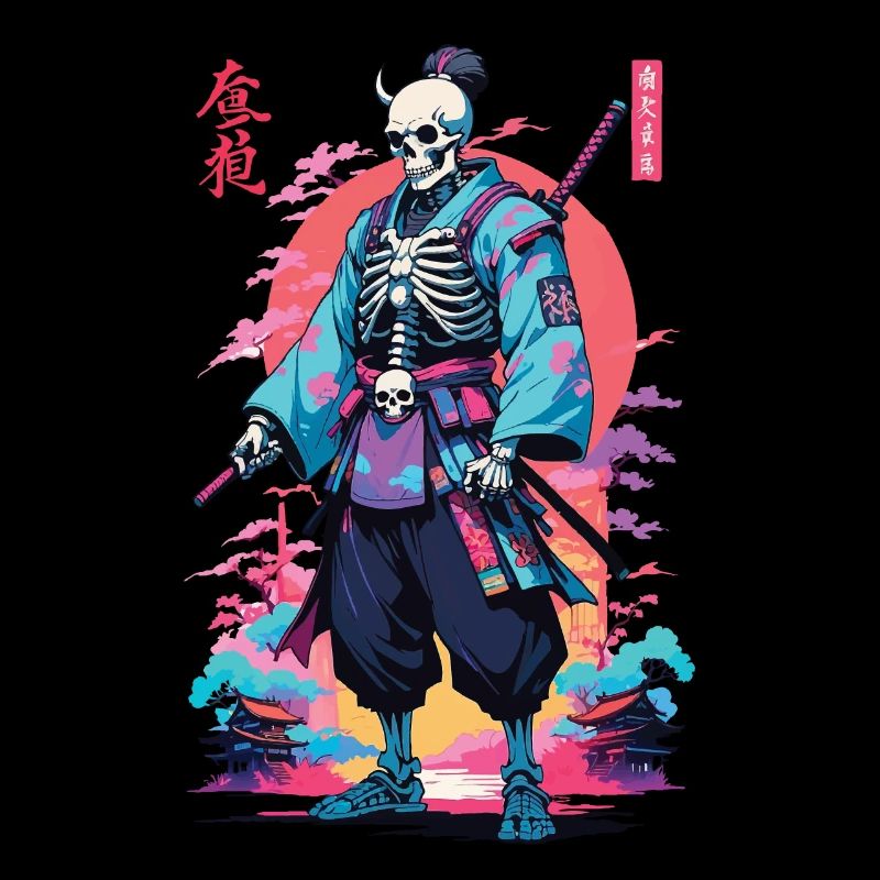 Oni Skeleton Samurai & Vaporwave Design esthétique