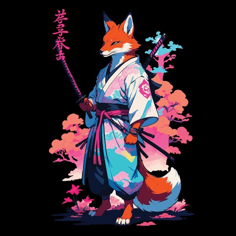 Kitsune Samurai Fox Aesthetic Vaporwave Style