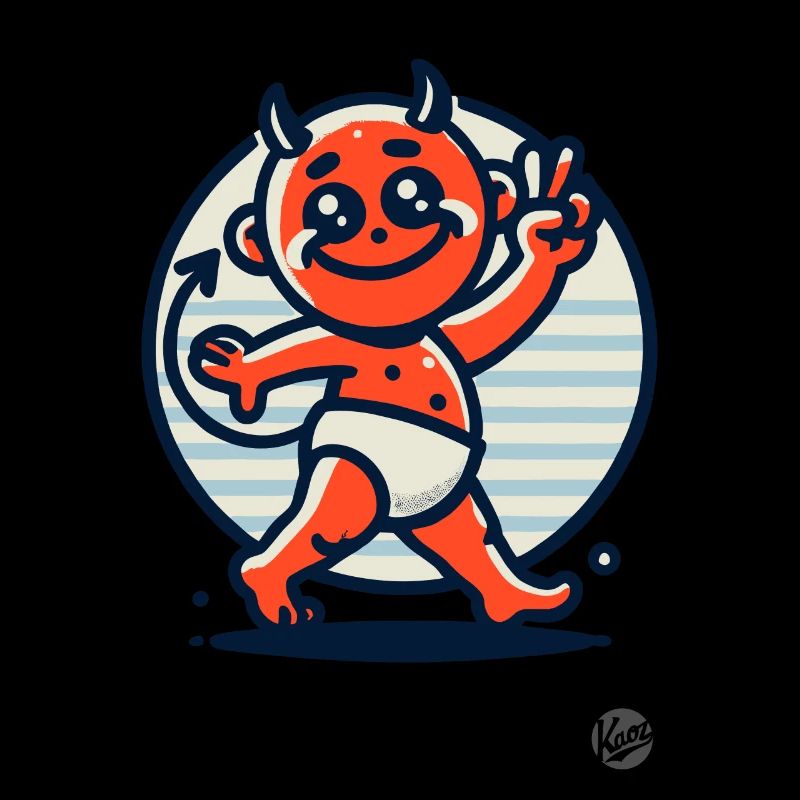 Style de dessin animé rétro vintage : Petit diable mignon