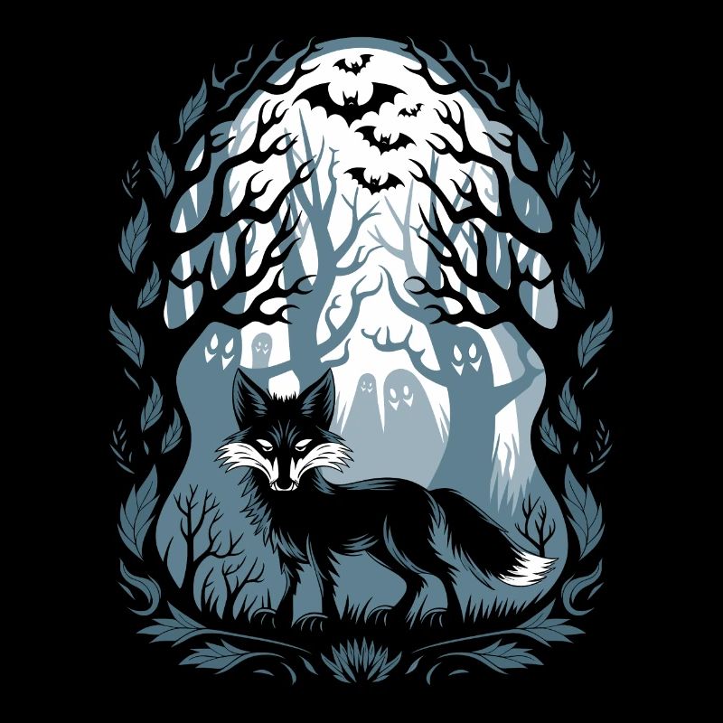 Dunkler Cottagecore Waldfuchs mit Geistern