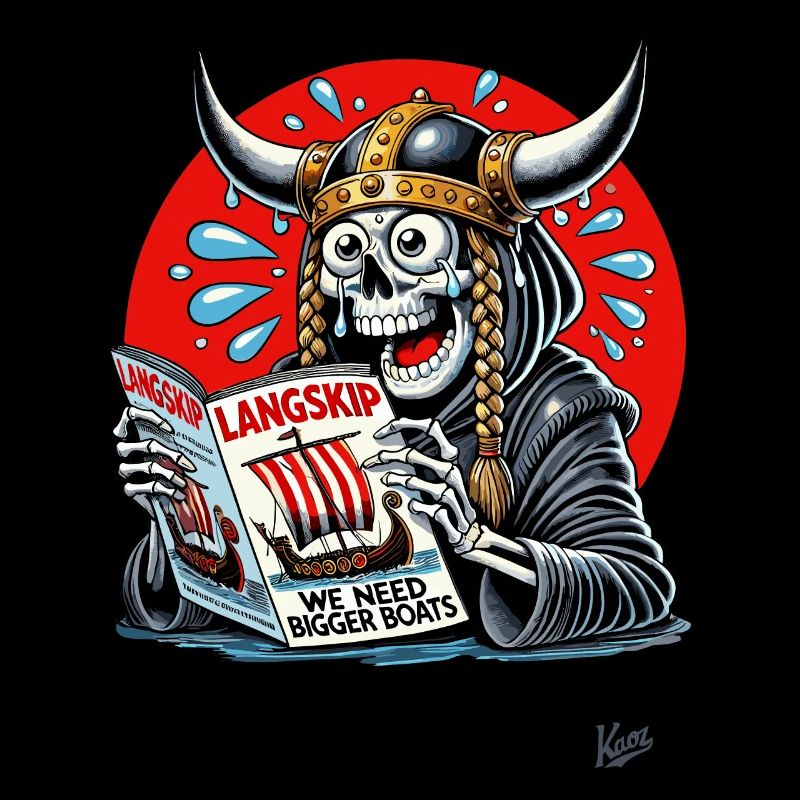 Wikinger-Sensenmann liest Langschiff-Magazin