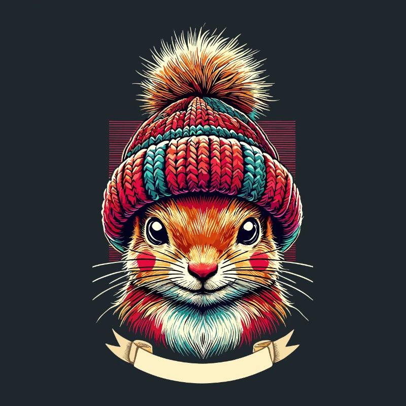 Cheerful squirrel with winter hat