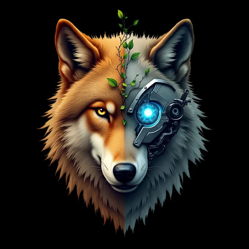 Funny Robot Art Wolf Cyborg Animal AI Wolf