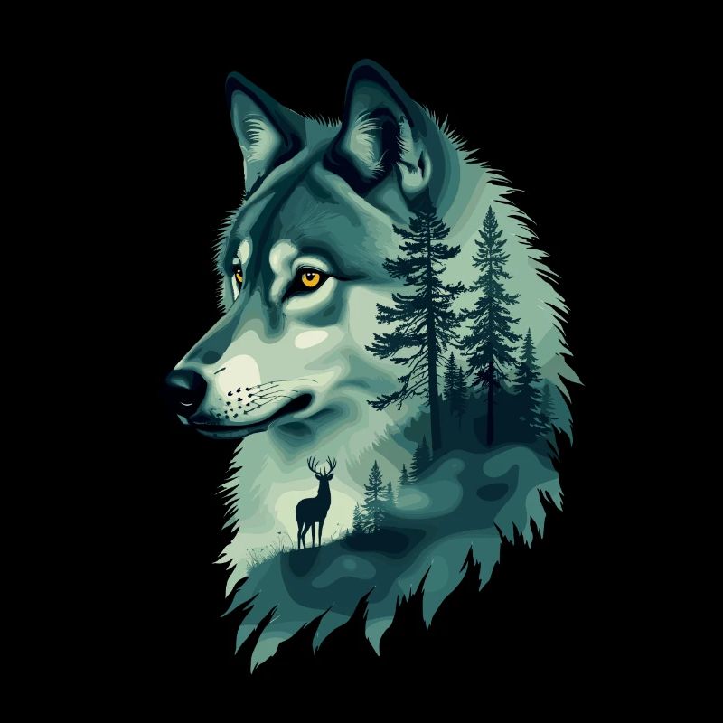 Majestic Wolf and Deer Nature Art