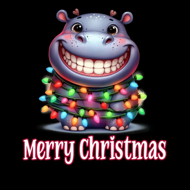 Hippo Nilpferd mit Lichterkette Merry Christmas