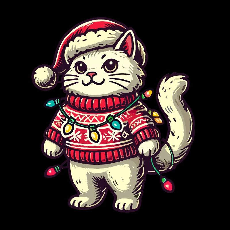 Weihnachtliche Katze Im Pullover Mit Lichterkette