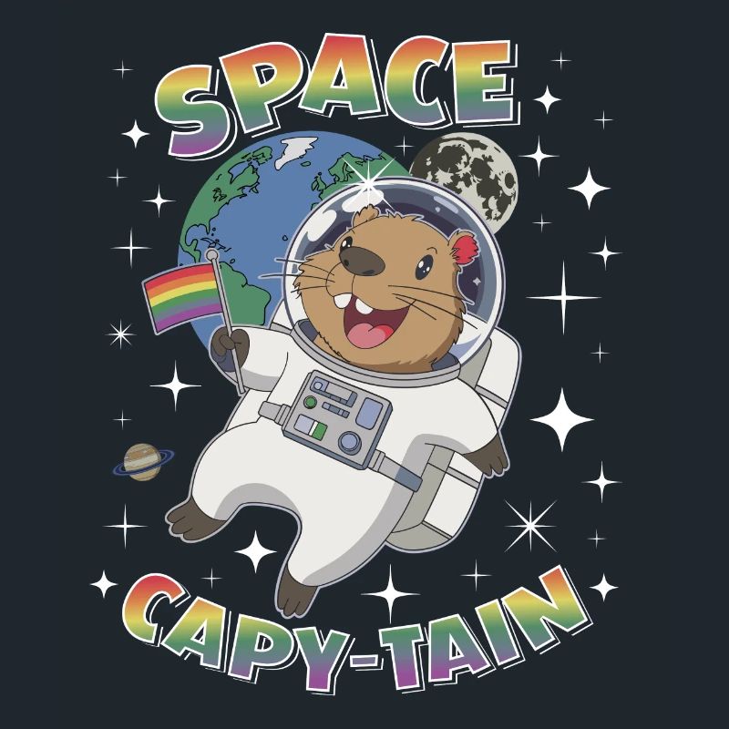 Astronaute Capybara de l’espace tenant un drapeau arc-en-ciel Funn