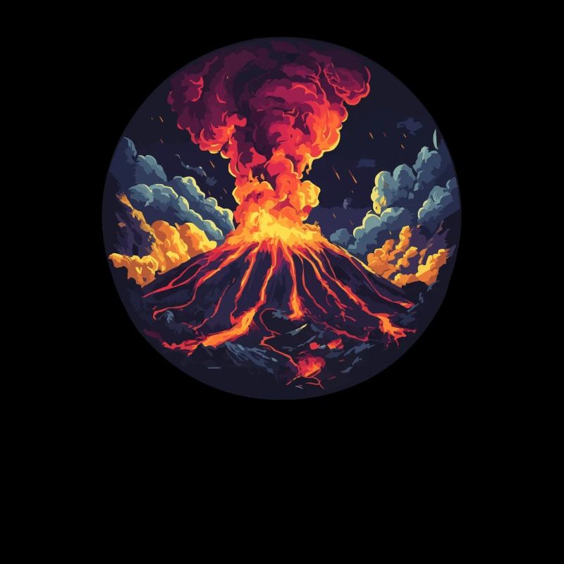 Dramatic volcano eruption with fire and smoke