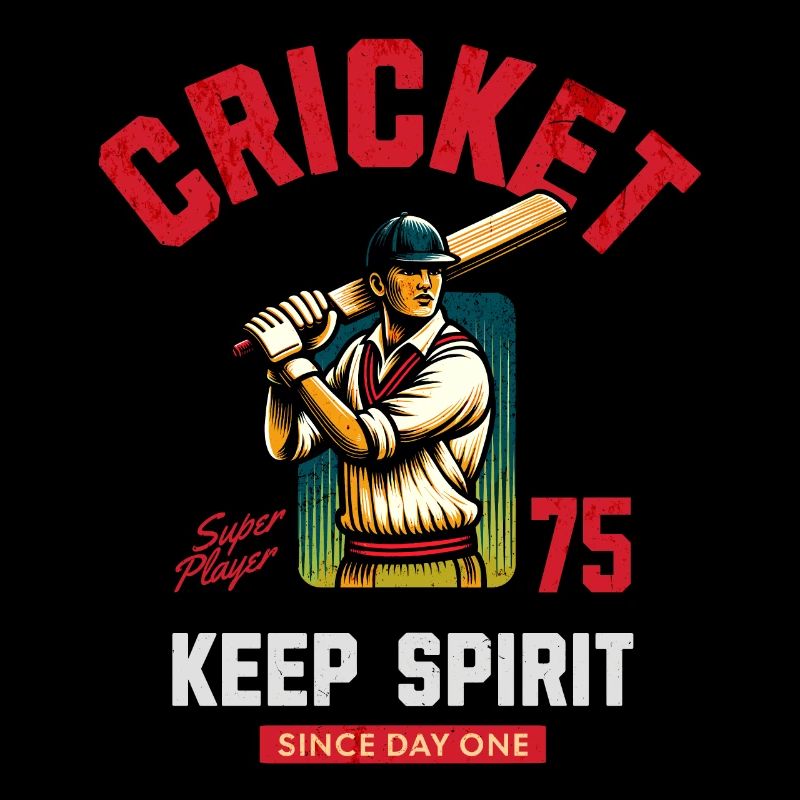 Cricket Retro Motif with Player Keep Spirit