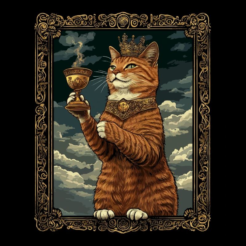 Mittelalter Katze im Bilderrahmen Kunst Krone