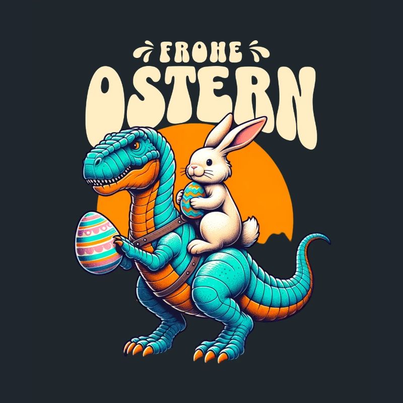 Easter Bunny Riding Dinosaur with Easter Egg