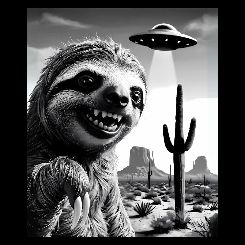 Faultier macht ein Selfie mit einem UFO | Wüste
