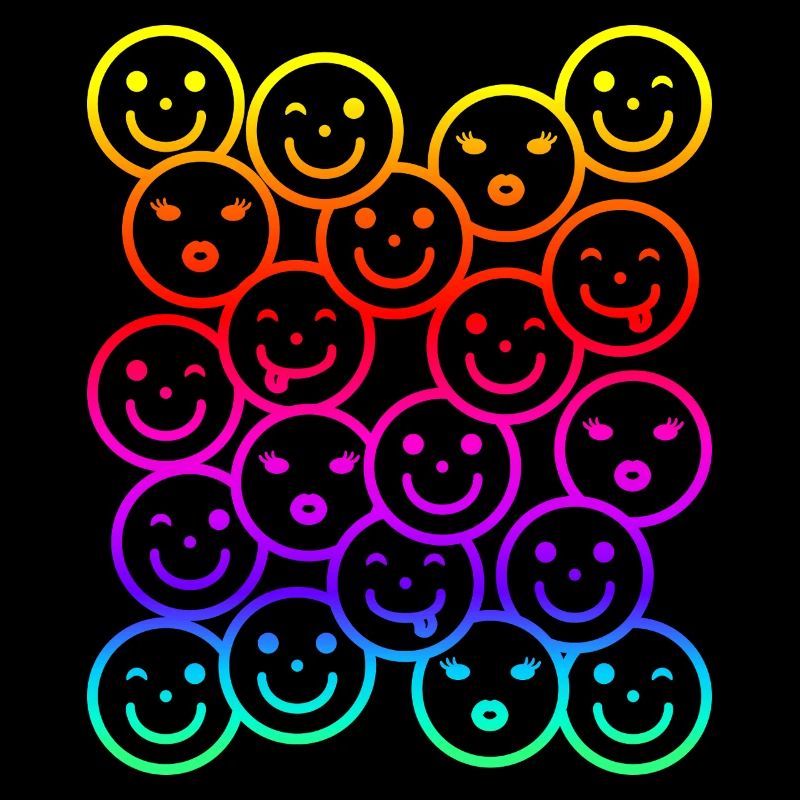 Colorful funny faces with rainbow gradient