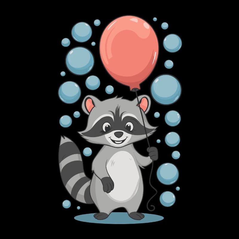 Fröhlicher Waschbär mit Luftballon und Blasen
