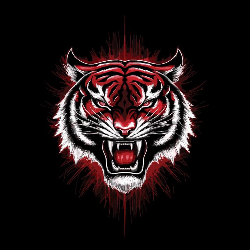 Wild tiger head in red and black