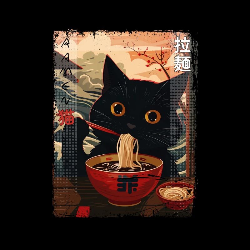 Schwarze Ramen-Katze – asiatisch und absurd