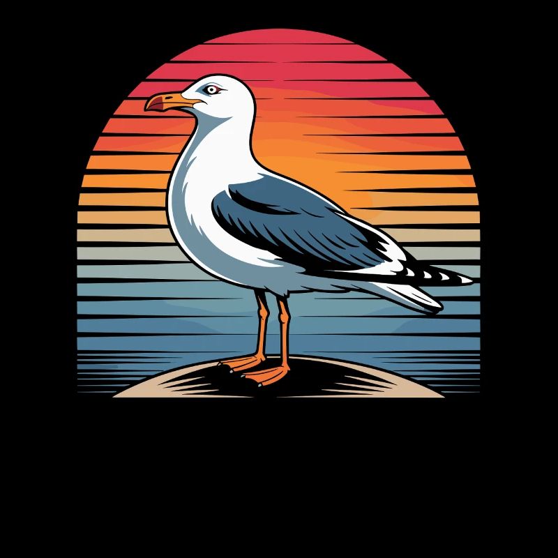 Seagull Retro Sunset Beach Vibes Nature