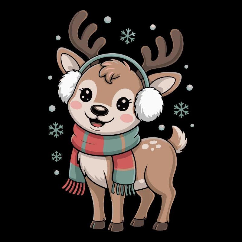 Cerf d’hiver avec écharpe et chauffe-oreilles