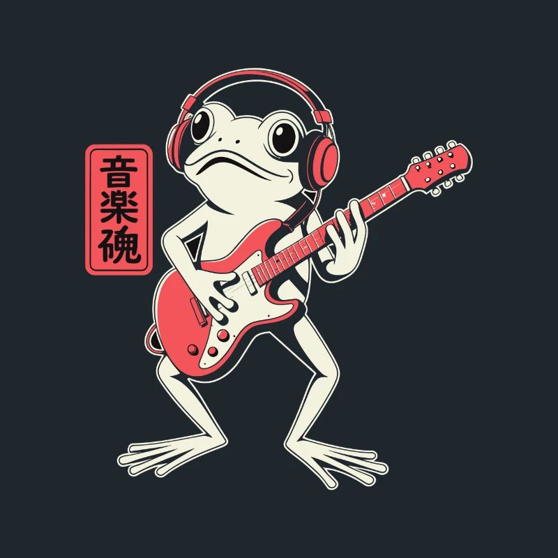 Frosch spielt E-Gitarre mit Kopfhörern