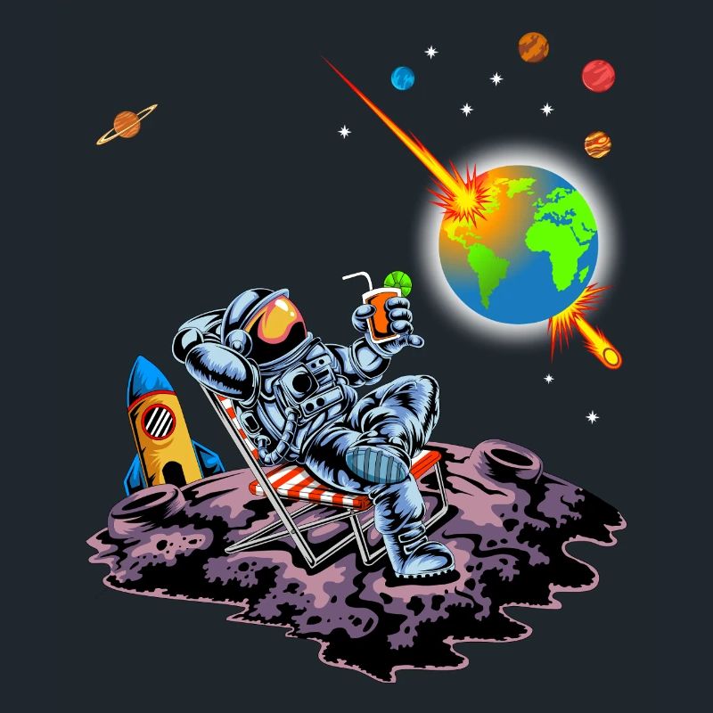 Astronaut Relaxing Earth Exploding Space Humor Art