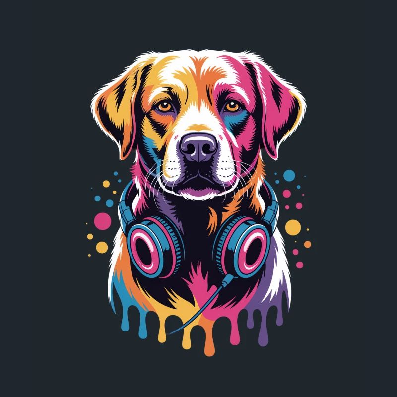Labrador mit Kopfhörern