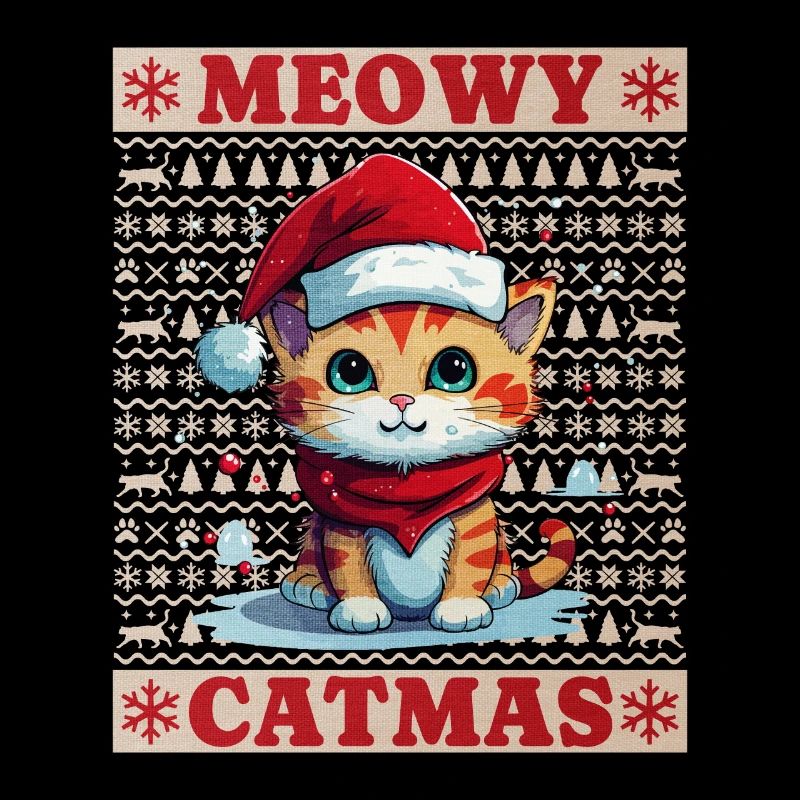 Chat Noël Joyeux Miaou Catmas Laide Mignon