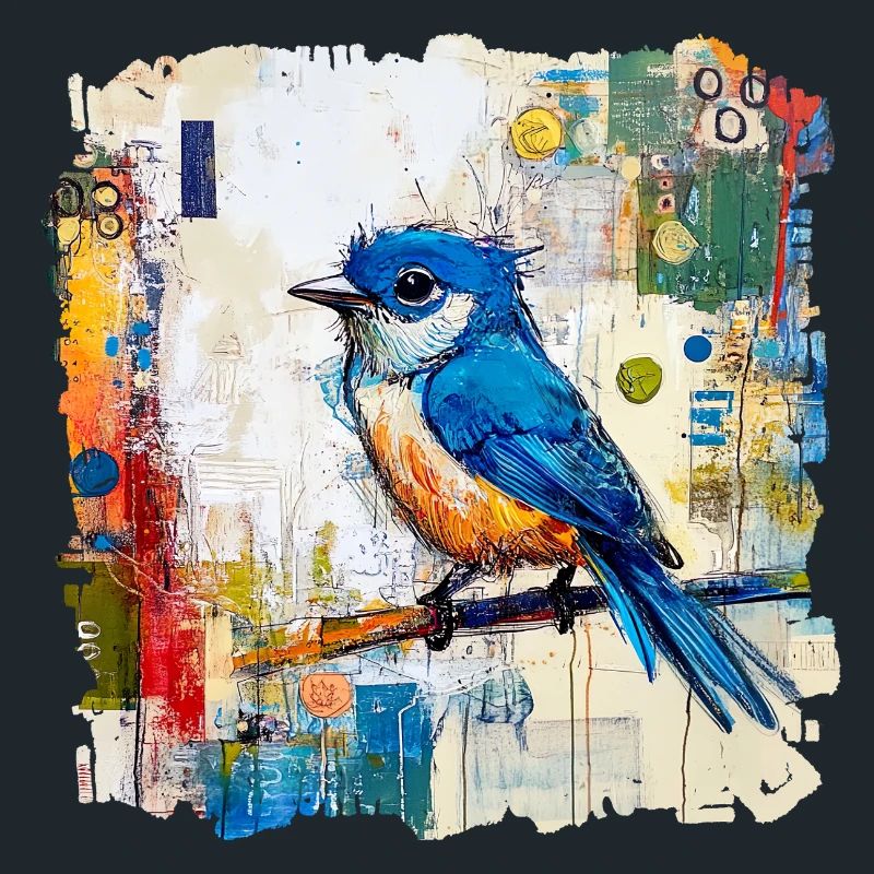 Blauer Vogel im abstrakten Farbmeer