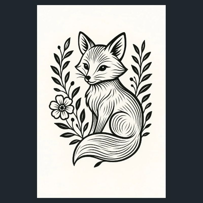 Fuchs im Blumenkranz Lineart