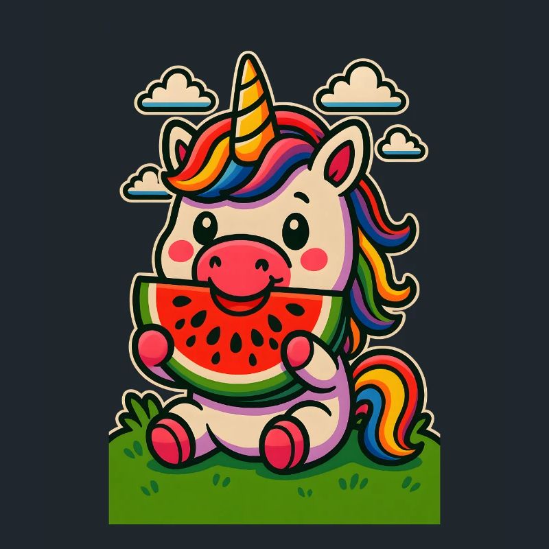 Licorne arc-en-ciel mangeant de la pastèque
