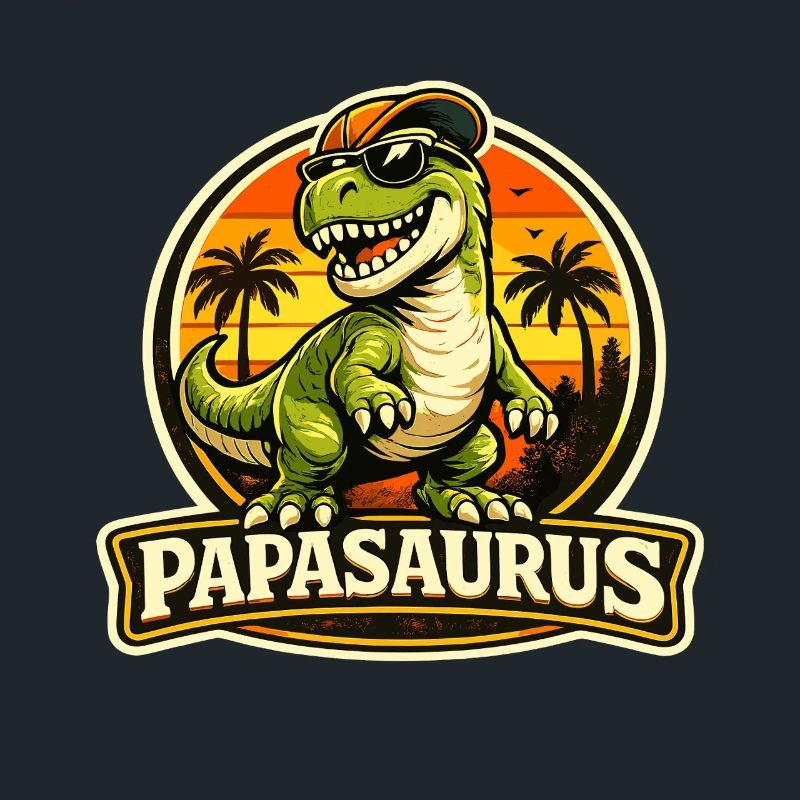 Papasaurus Dino en version rétro au coucher de soleil