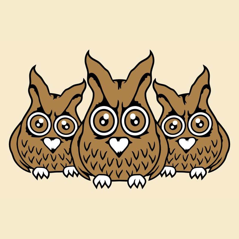 3 Eulen Freunde gucken gruselig große Horror Augen