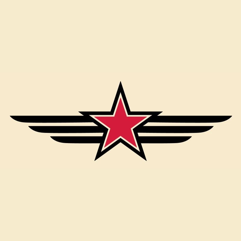 sharp red star black outline with 'wings'