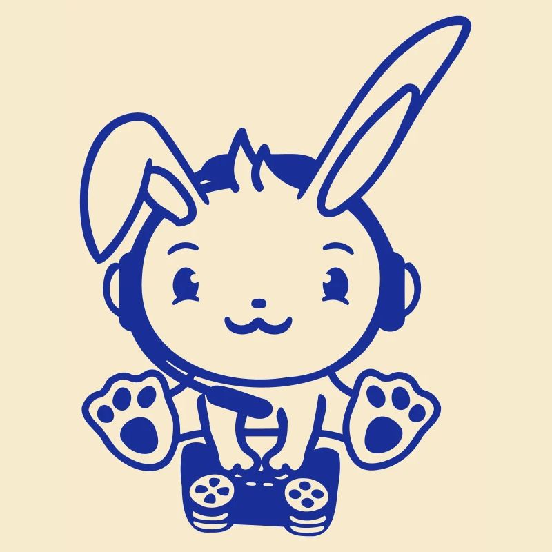 Hase spielt Controller Konsole Headset Gamer Nerd