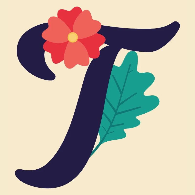 Eleganter Buchstabe 'T' mit Blumen