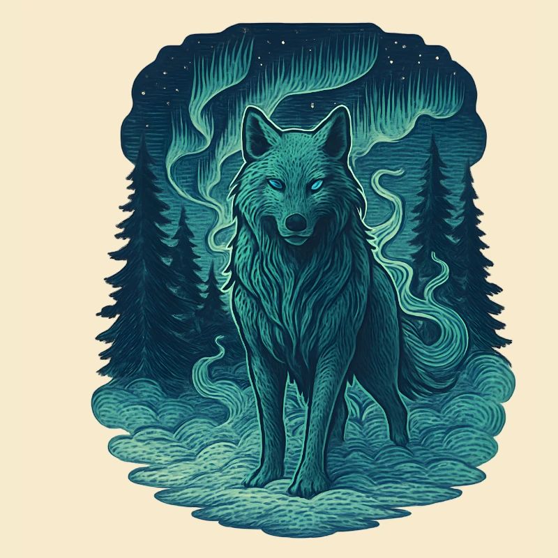 Nordlicht-Wolf im Wald
