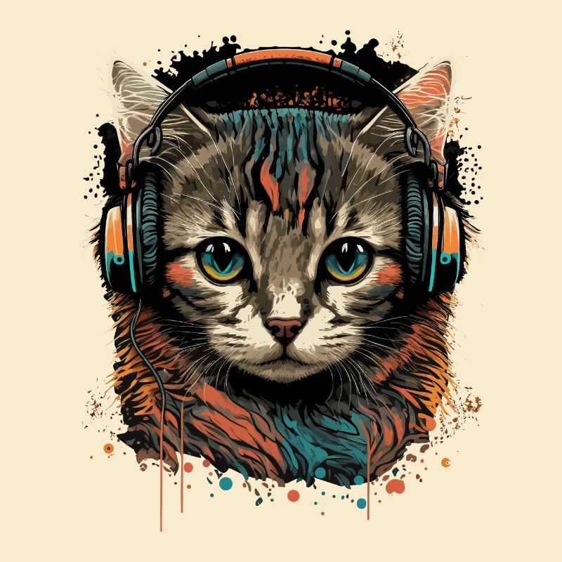 Vintage Katze mit Kopfhörern