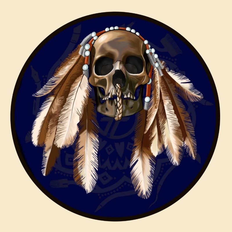 scull with feathers around