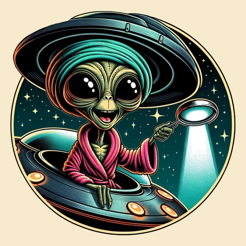 Alien detective in UFO light