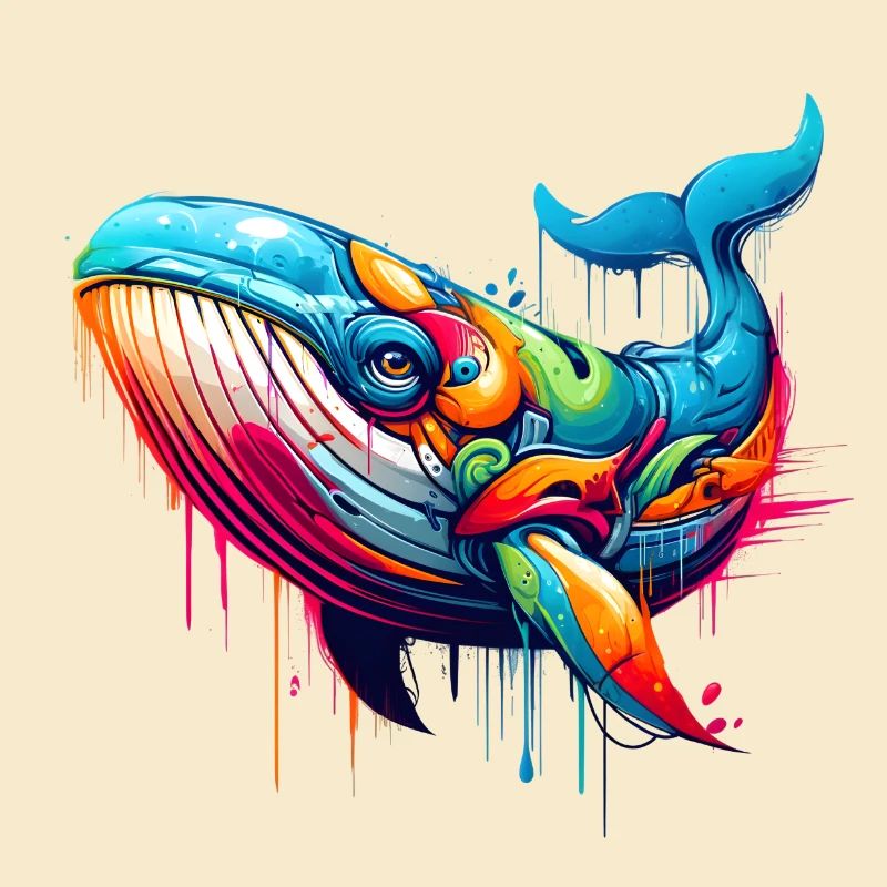 Lebendiges Motiv eines Wals in Graffiti-Technik