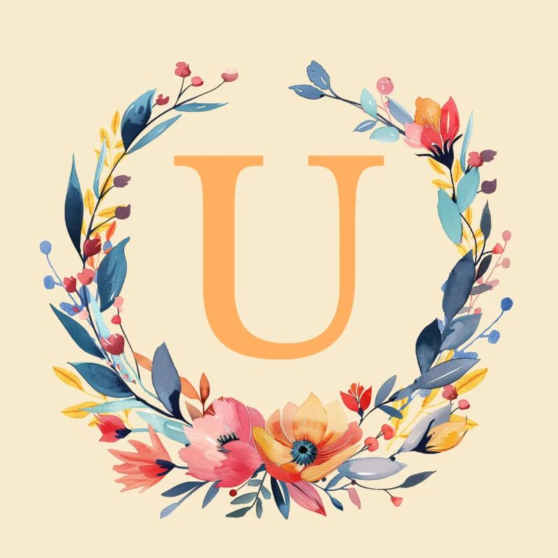 U Monogram, Flower Circle, Personalizable