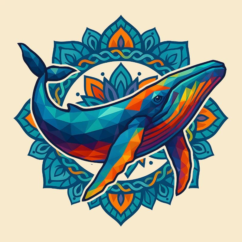 WPAP Polygon Style Animals Whale Flowers Wreath