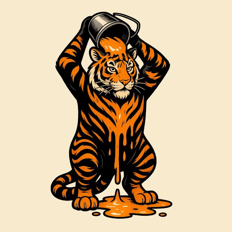 Tiger mit Farbeimer Cartoon Design