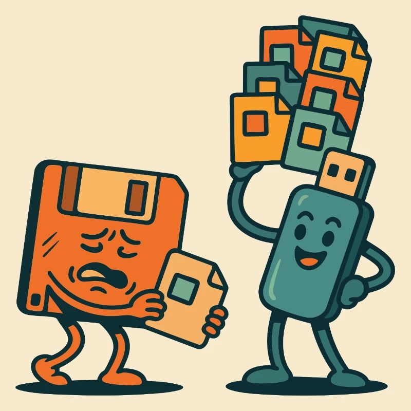 Diskette vs. USB-Laufwerk Retro Tech Sarkasmus