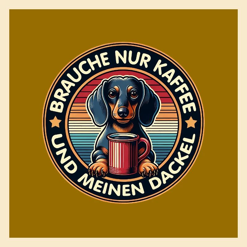 Dackel Hund mit Kaffeetasse Spruch