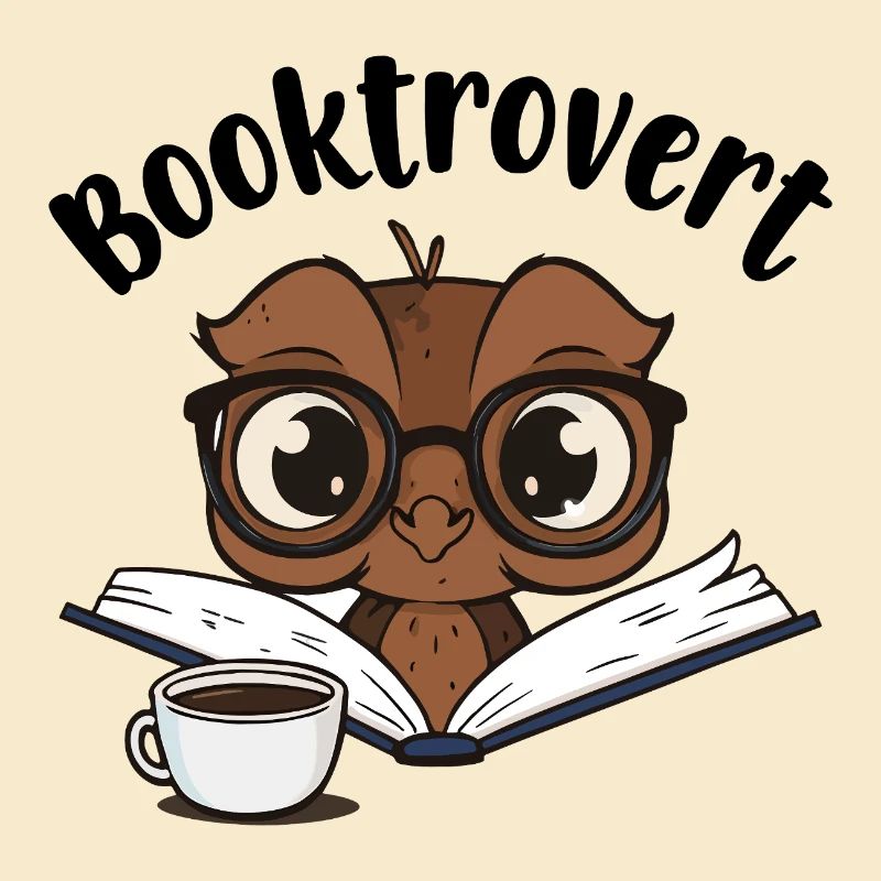 Booktrovert Eule mit Buch und Kaffee