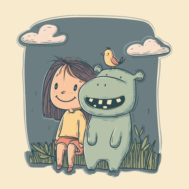 Mädchen und Nilpferd Freundschaft