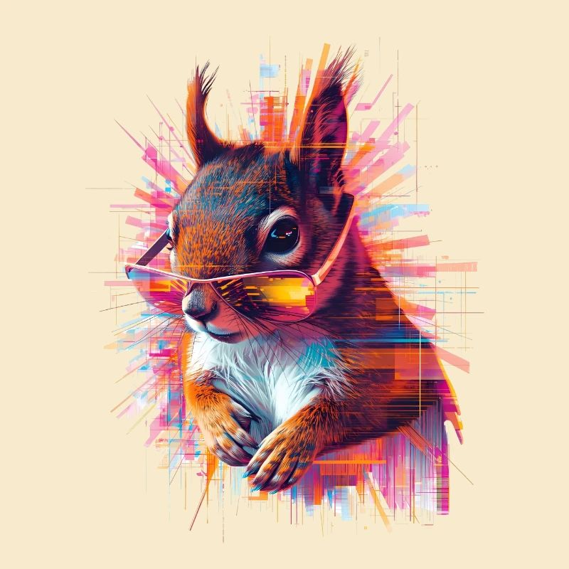 Neon Eichhörnchen mit Sonnenbrille – Glitch Art