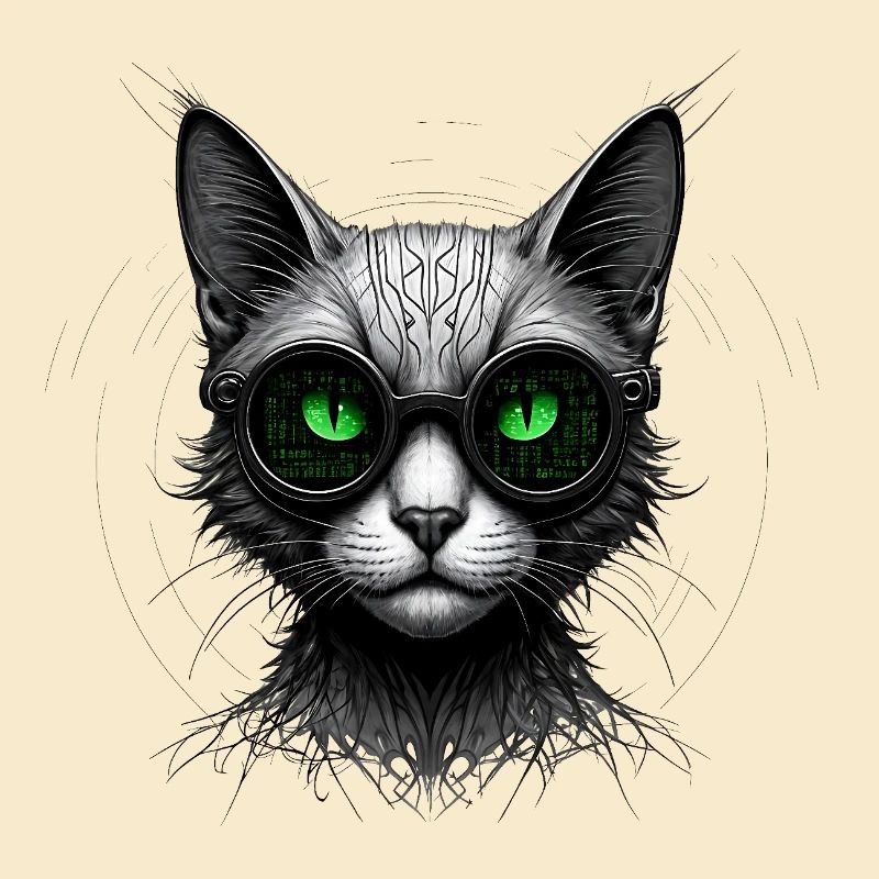Chat geek codeur informatique au regard vert
